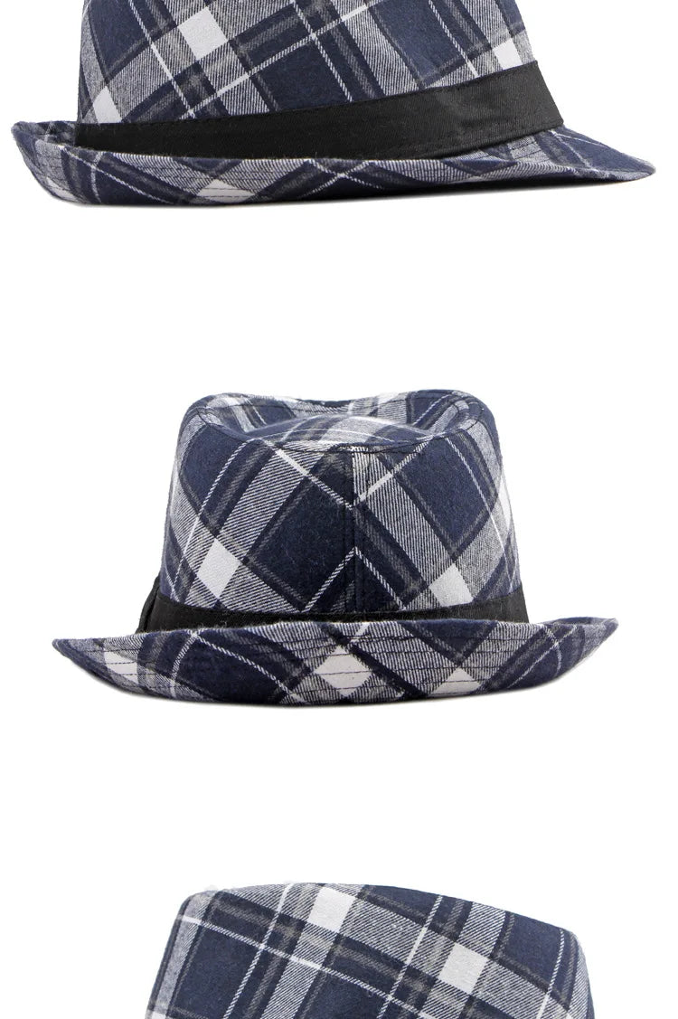 Spring/Summer Classic Versatile Checkered Top Hat Women's British Retro Jazz Fedoras for Men
