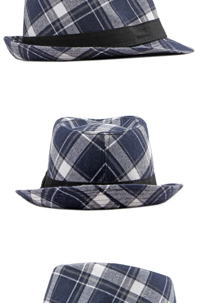 Spring/Summer Classic Versatile Checkered Top Hat Women's British Retro Jazz Fedoras for Men