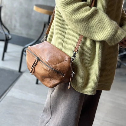 2026 New Leisure Genuine Leather Lightweight Women Shoulder Crossbody Bag Retro Soft Cowhide Versatile Bag