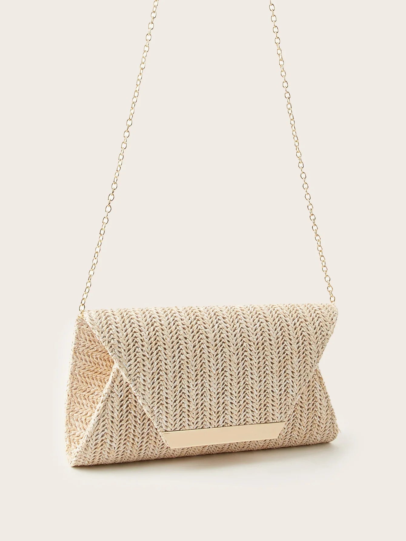 Women's Woven Clutch Bag, Beige, Solid Color, Summer, Holiday, Beach, Vacation Essential, Vacation Season, Versatile Business Commuter Women's Crossbody Bag, Casual, Simple, Beach