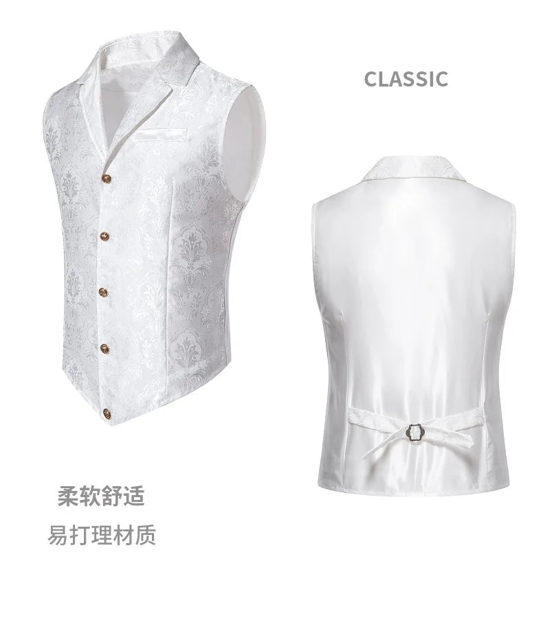 Men's Suit Vest, Jacquard Smart Casual Flip-Front Lapel Vest, Cross-Border Single-breasted Slim Fit Holiday Dress Waistcoat