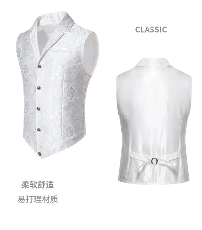 Men's Suit Vest, Jacquard Smart Casual Flip-Front Lapel Vest, Cross-Border Single-breasted Slim Fit Holiday Dress Waistcoat