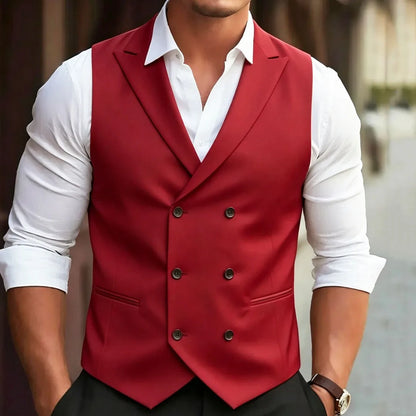 Men Vest White With Lapel Double Breasted Solid Waistcoat For Wedding Banquet Business Work Office Casual Daily Men Suit Vest