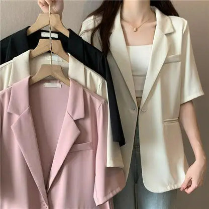 Loose Casual Thin Short Sleeve Women's Suit Jacket Summer New Style Korean Version Fashionable All-Match Lightweight Polyeste...
