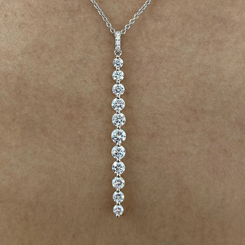 Sparkling 11-Stones Moissanite Diamond Necklace  for Women 14K Gold Filled Long Drop Pendant Necklace Glamour Jewelry Gift
