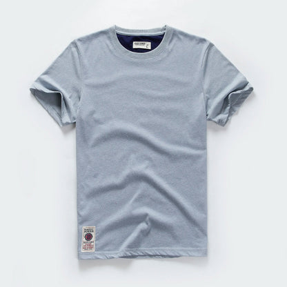 Men's T-Shirt Summer Cotton Solid T-Shirt Men's Short Sleeve Tee Fancy Yarns High Quality Classical Tops T Shirts Color Wine Blu