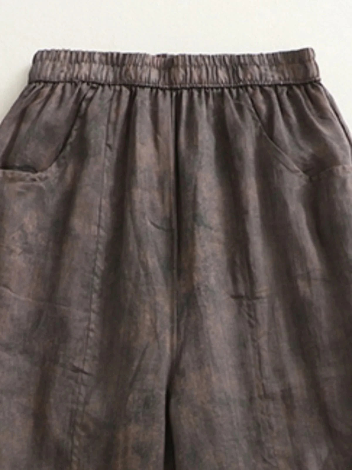 Retro Waterprint Linen Casual Nine-Piece Pants plus Size Women's Loose Elastic Waist Versatile Wide Leg Harlan Pants