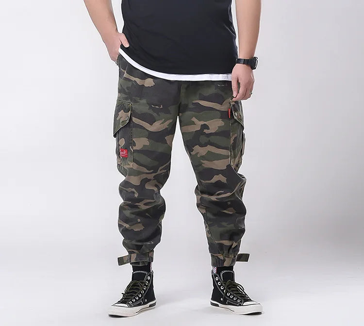Big Size Men's Cargo Pant Elastic Waist Cotton Jogger Trouser Male Camouflage Loose Spring Pocket Extra Large Plus Baggy Hip Hop