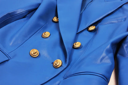 S-3XL High Quality Fashion New PU Leather Fabric Double breasted Long Sleeve Slim Fit Commuter Women's Suit Coat Blazer