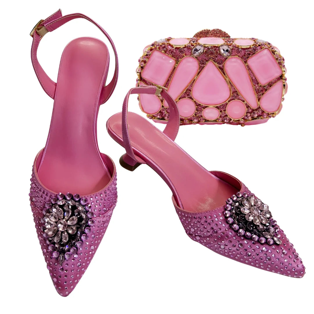 Italian Designer Evening Shoes With Clutch Bag Set for African Wedding and Bridal Occasions Lace Embroidered Beads Women's Shoes