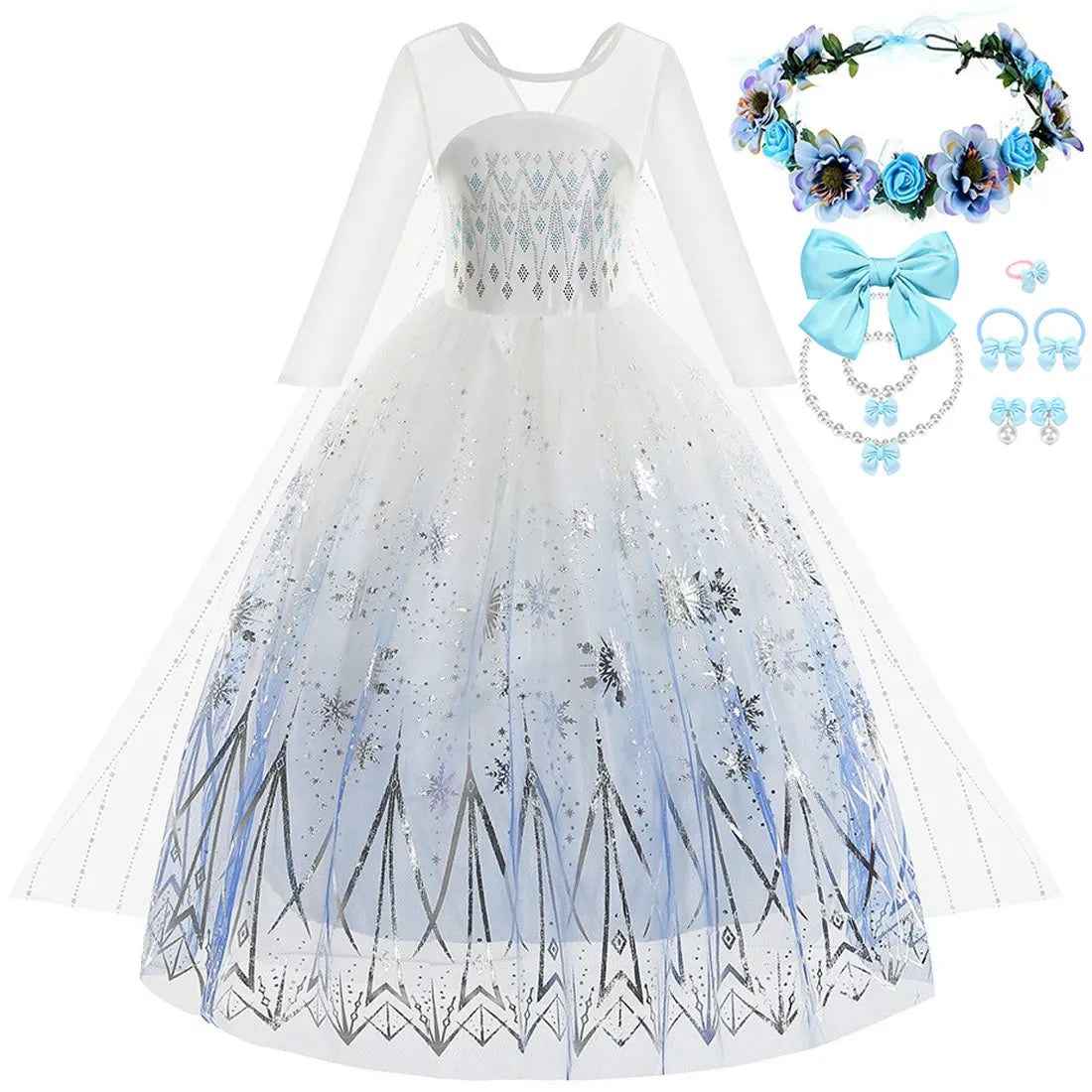 Halloween White Frozen Costumes for Girl Cosplay Elsa Princess Dress Long White Dress Halloween Carnival Dress Fire Spirit Olaf