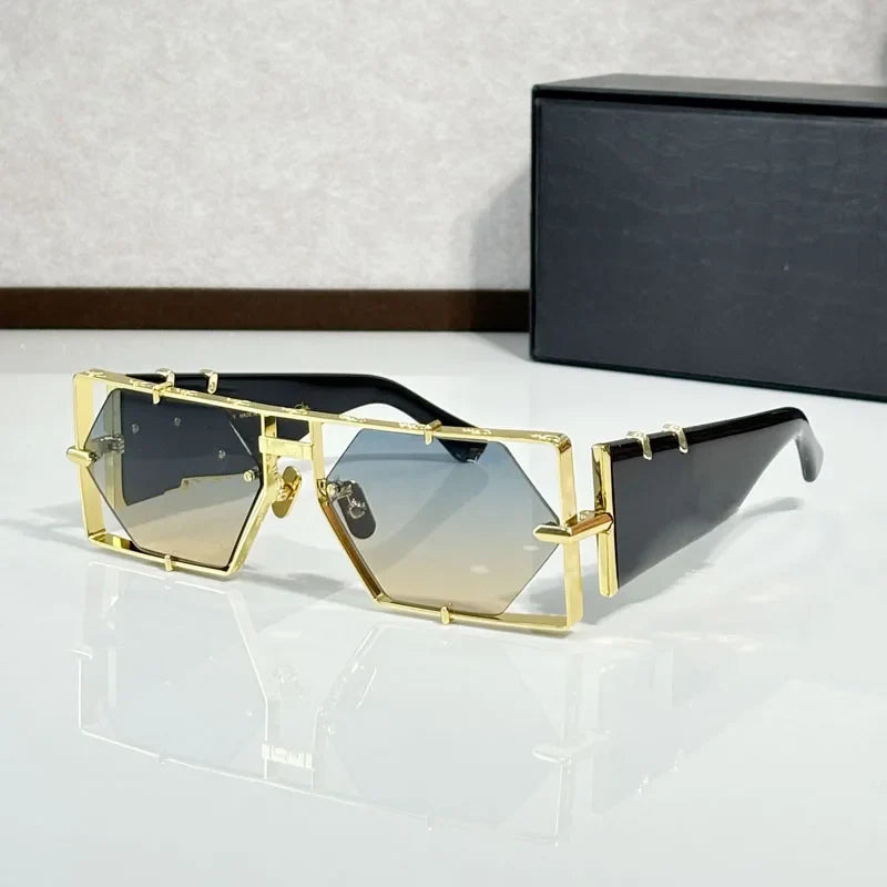 Hexagon 004 Desinger Brand Sunglasses Men Women Metal Thick Acetate Luxury Square Classical Outdoor Solar Shades UV400 with Case