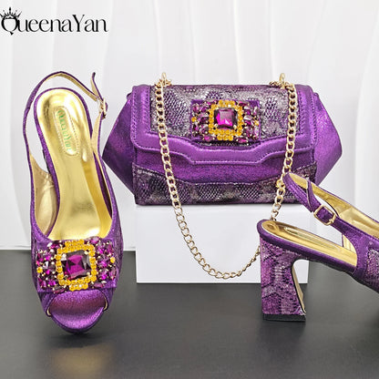 Evening's Best Shoes and Bag! Full Diamond Design Irregular Handle Bag Stiletto Heel and Pointed Toe Women's Sho