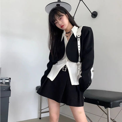 Blazers Women Black Vintage Fashion Hot Sale Spring Office-look Simple Crops Design Cozy All-match Korean Style Tender Outwear