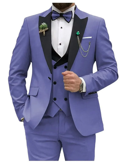 Slim Fit Men Suits Double Breasted Groom Formal Business Male Blazer Set Peak Lapel Party Wedding Tuxedo (Jacket+Vest+Pants)