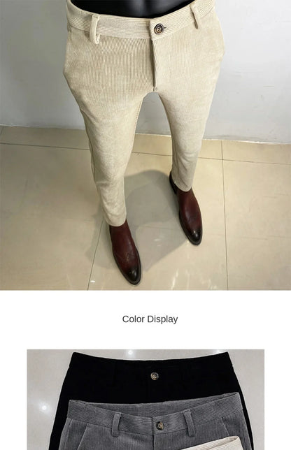 2025 Winter Men Suit Pants Woolen Thicken Keep Warm Formal Trousers Pantalones Hombre Solid Casual Slim Fit Pants Men Clothing
