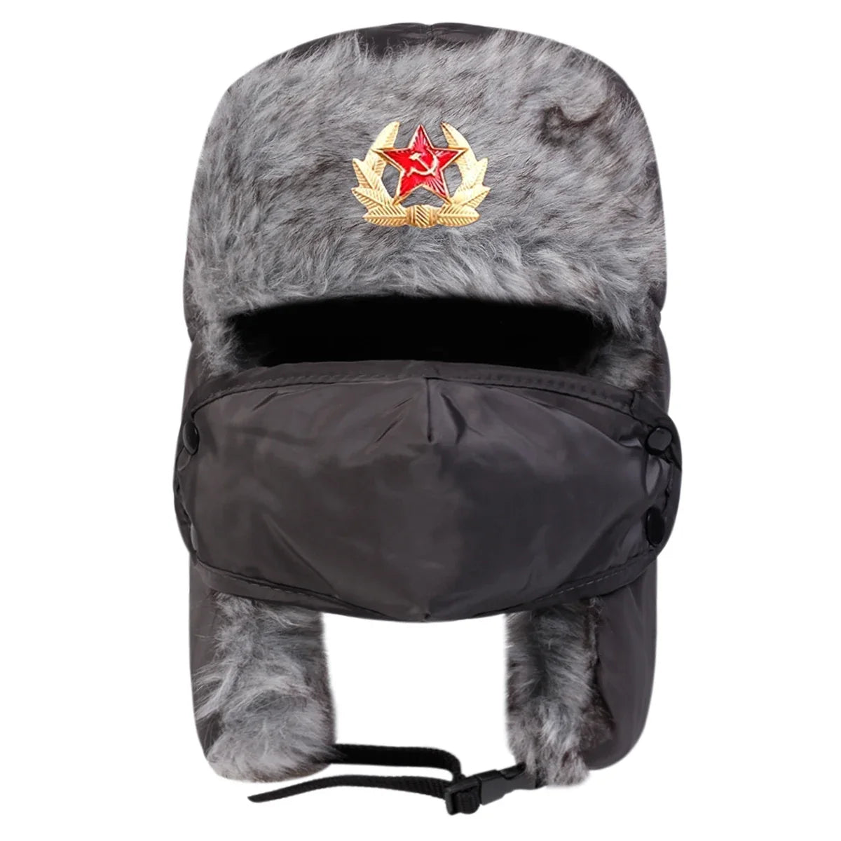 Unisex Five Pointed Star Badge Lei Feng Hat Winter Earflap Hat Keep Warm Ski Hat Bomber Hat for Outdoor Riding Snow Activities