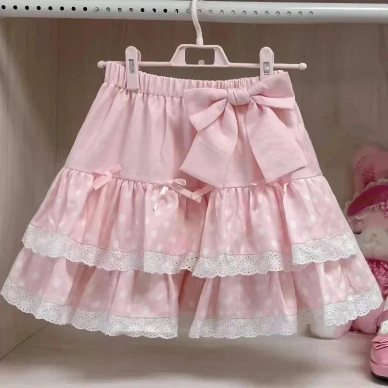 Mini Cake Skirt Lolita Princess Vintage Sweet Kawaii Lace Ruffle Bottom Y2k Harajuku Ladies Party Daily Faldas Mujer