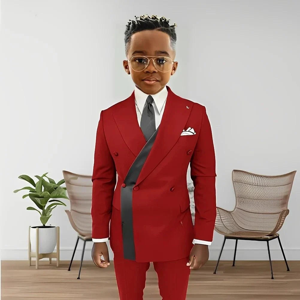 Fashionable Design Double Breasted Boys Suits 2 Pieces Wedding Tuxedo For Kids Formal Elegant Full Sleeve Children's Suit Set
