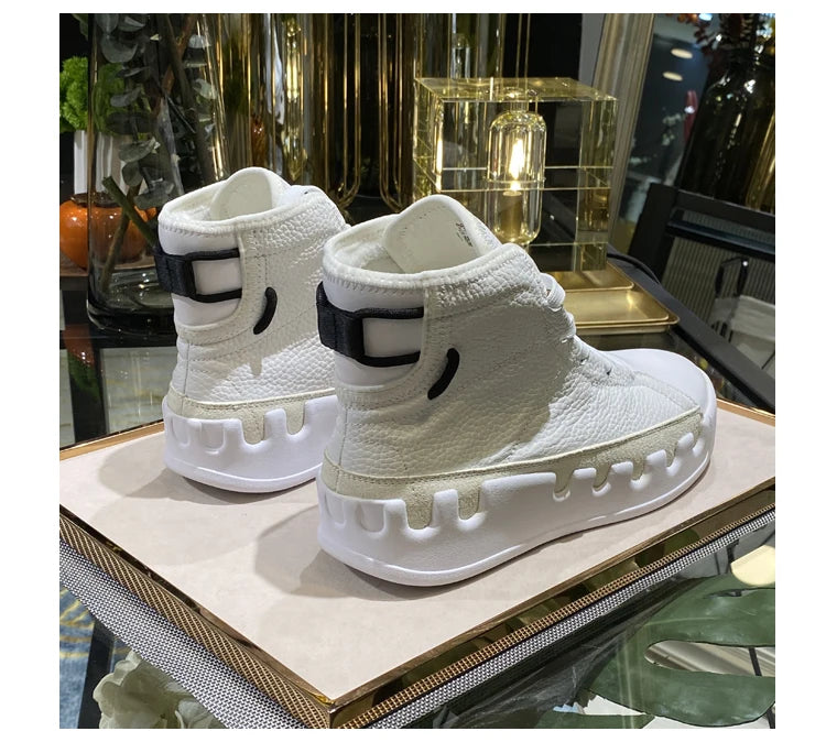 American European Fashion Casual Shoes Men High-top Sneaker Boots Cowhide Comfortable Leather Ankle Boots Lace-up Flat Trainers
