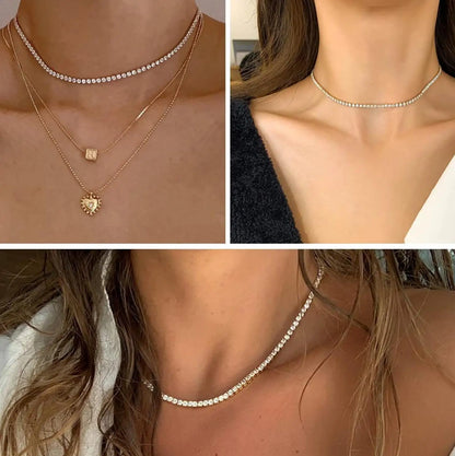 Full 2mm Moissanite Tennis Necklace Chain for Women 100% Original Certified S925 Sterling Silver Diamond Choker Neck Adjustable