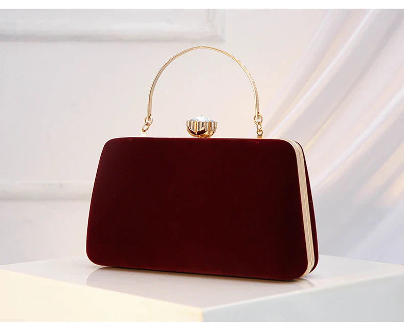Luxury  Women Evening Bag Velvet Elegant Wedding Party Dress Banquet Clutch Bag Fashionable Metal Long Chain and Handle Purse