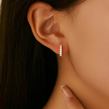 Moissanite Small Hoop Earrings 925 Sterling Silver Hollow Sparkling Ear Buckles For Women Wedding Fine Jewelry
