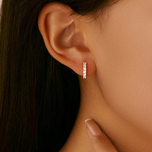 Moissanite Small Hoop Earrings 925 Sterling Silver Hollow Sparkling Ear Buckles For Women Wedding Fine Jewelry