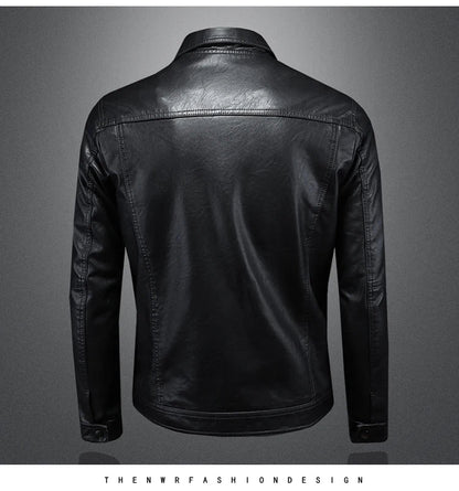 2024 Autumn and Winter New Men's Fashion Handsome with Solid Color Boutique Lapel Motorcycle Leather Coat Slim Fashion  M-5XL