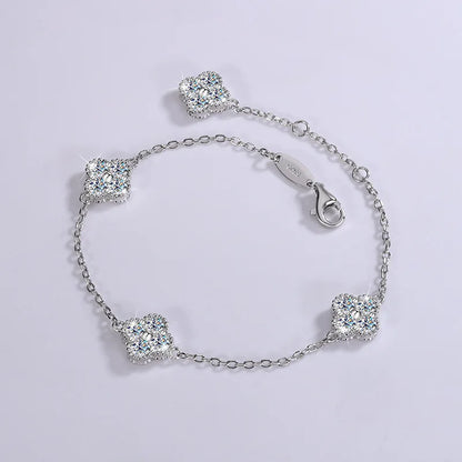 S925 Silver Four Leaf Grass Diamond Bracelet Full D Moissanite Adjustable Chain Wedding Engagement Party Women Birthday Gift