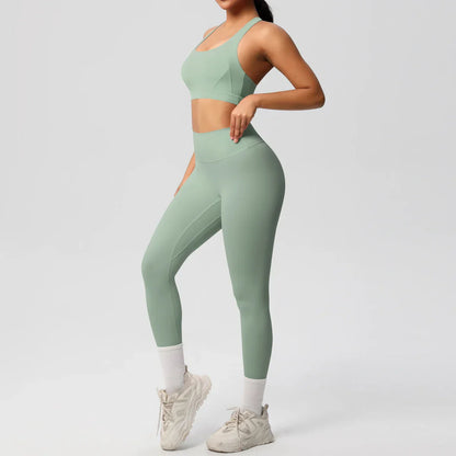 Women 2pcs Patchwork Sport Yoga Suit Training Sleeveless Sport Gym Tops  Tummy Control Slimming Booty Leggings Yoga Suit Sports