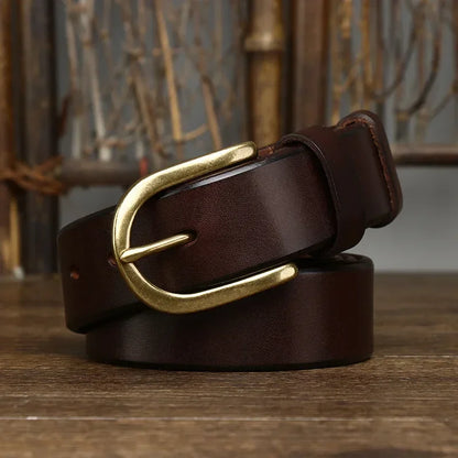 3.3CM Top Cow Genuine Leather Belts for Men Luxury Designer High Quality Copper Brass Buckle Vintage Cowboy Jeans Male Belt