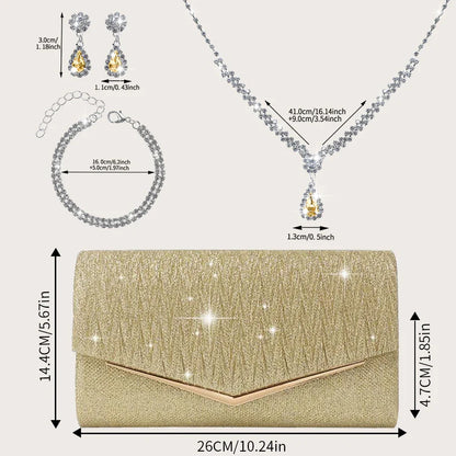 Elegant and Lightweight Pleated Metal Strip Flap Party Women's Clutch, Exquisite and Charming Women's Business Bag, Shiny Metal Strip Flap Women's Evening Bag and Fashionable Small Square Bag, Complete with a Gorgeous Rhinest