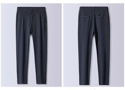 Summer Ultra-thin Men's Casual Pants High Elastic Quick-drying Ice Silk Slim Straight Business Formal Solid Color Trousers