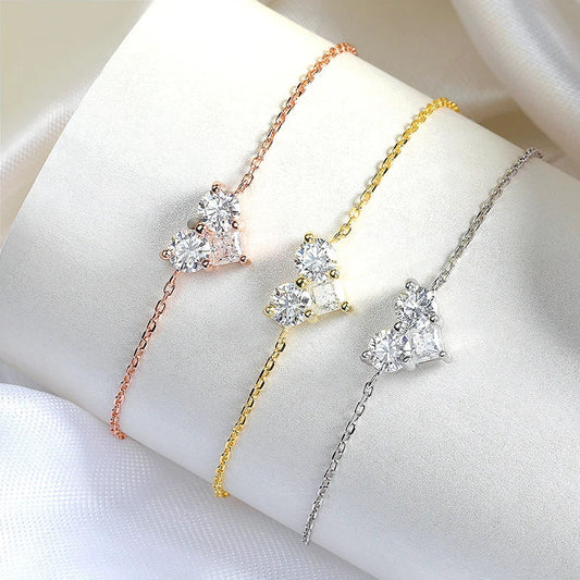 Bracelet Moissanite 3 Gemmes pour Femmes et Hommes, Chaîne Ajustable, Bijoux en Argent Sterling S925, Diamant de Laboratoire, Cadeaux d'Anniversaire pour Couples