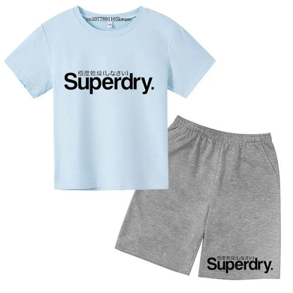 Kids Summer Casual Letter Print Breathable Tees+Short Pants 2pcs Suits 2-13 Years Boys Girls Fashion Outfits Children Clothes