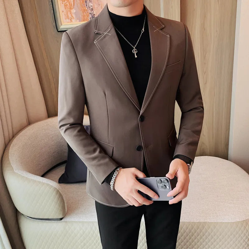 High Quality Line design Luxury Men's Suit Coats Fashion Business Casual Two Buttons Formal Social Wedding Party Suit Jacket