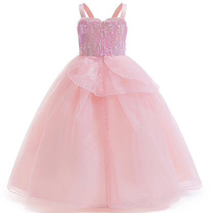 Movie Good Witch Costume Kids Pink Dress With Crown Magic Wand And Gloves For Girls Evil Halloween Birthday Party Prom Outfits