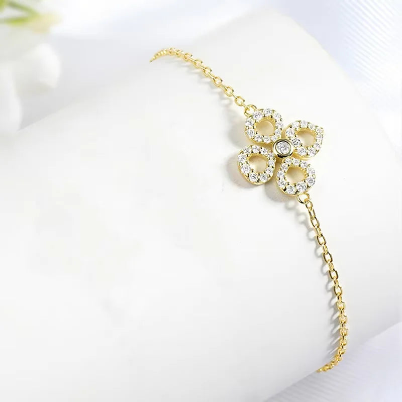 Flower Adjustable All Moissanite Bracelets for Women Girls Gift Dainty Jewelry Lab Diamond Chain Pure S925 Silver Bangle