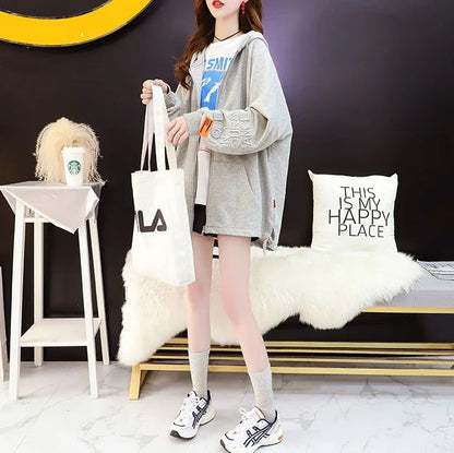 with Zipper Hooded Sweatshirt for Women Full Zip Up Embroidered Woman Tops Spring and Autumn Green Hoodies Long Dropshiping Coat
