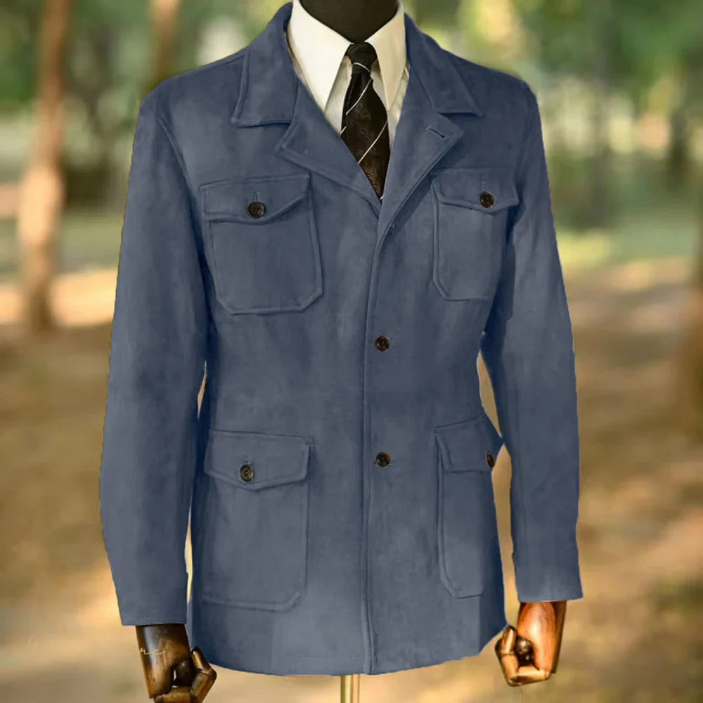 Men's Classic Velvet Blazer Single Breasted Wool Blend Hunting Coat with Four Pockets Snowflake Print plus Size Sport Coat