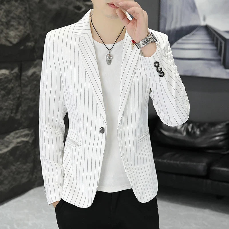 New Men's Fashion Business Gentleman Stripe Outdoor British Style Trend Wedding Banquet Luxe Outdoor Casual Blazer