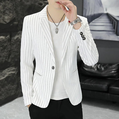 New Men's Fashion Business Gentleman Stripe Outdoor British Style Trend Wedding Banquet Luxe Outdoor Casual Blazer