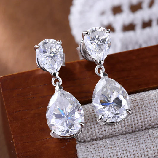 Waterdrop Moissanite Drop Earrings for Women Double Pear Cut Diamond Ear Stud 925 Sterling Silver Fine Jewelry with Certificate