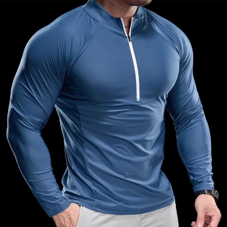 2024 New Men Sports T-shirt Gym Fitness Tops Running Training Clothes Autumn Round Neck Quick-drying Breathable Long Sleeves