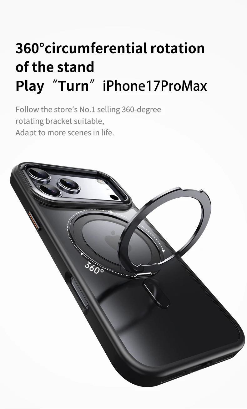 360° Rotating Stand Magnetic Case For iPhone 17 16 15 14 13 12 11 Pro Max Plus 17Air 16e Premium Metal Button Folding Bracket