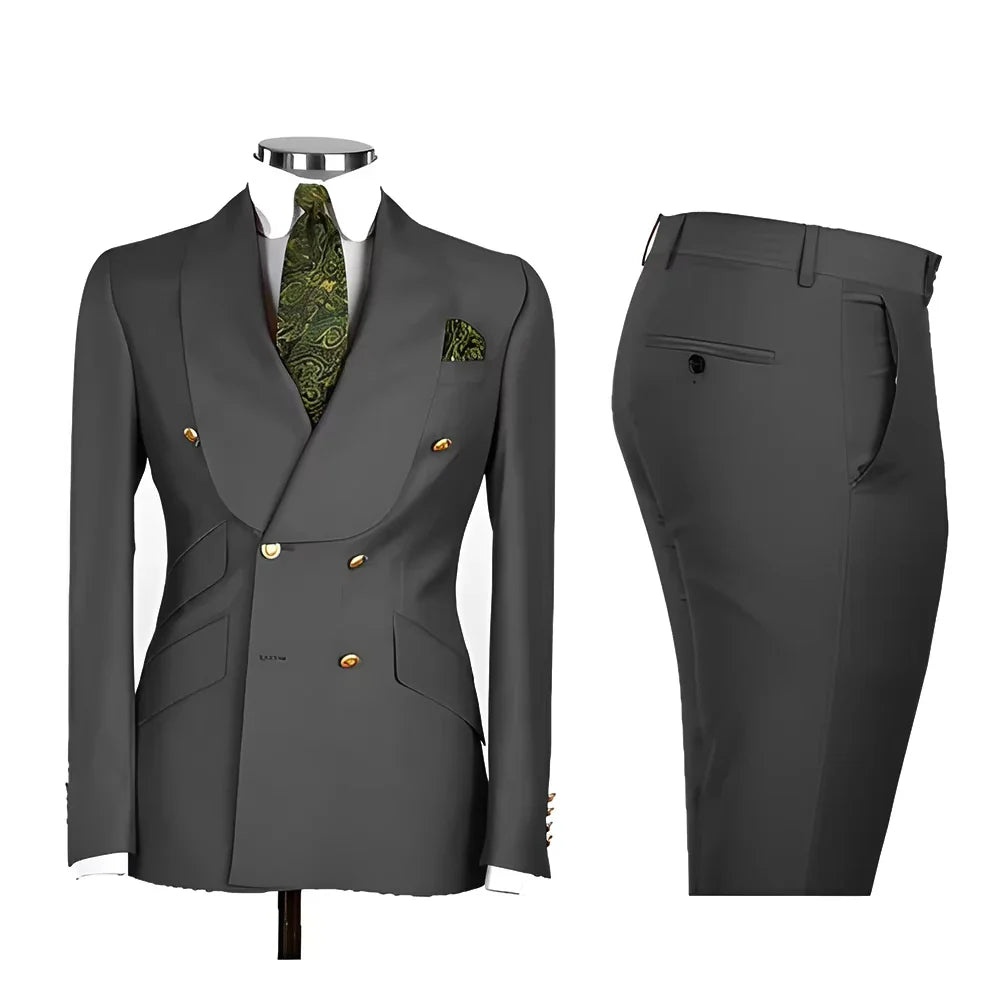 Men's Suit in Blue Color Double Breasted 2 Piece Blazer  Pants  Slim Fit Set Custom Business Luxury Tuxedo Casual Wedding Groom