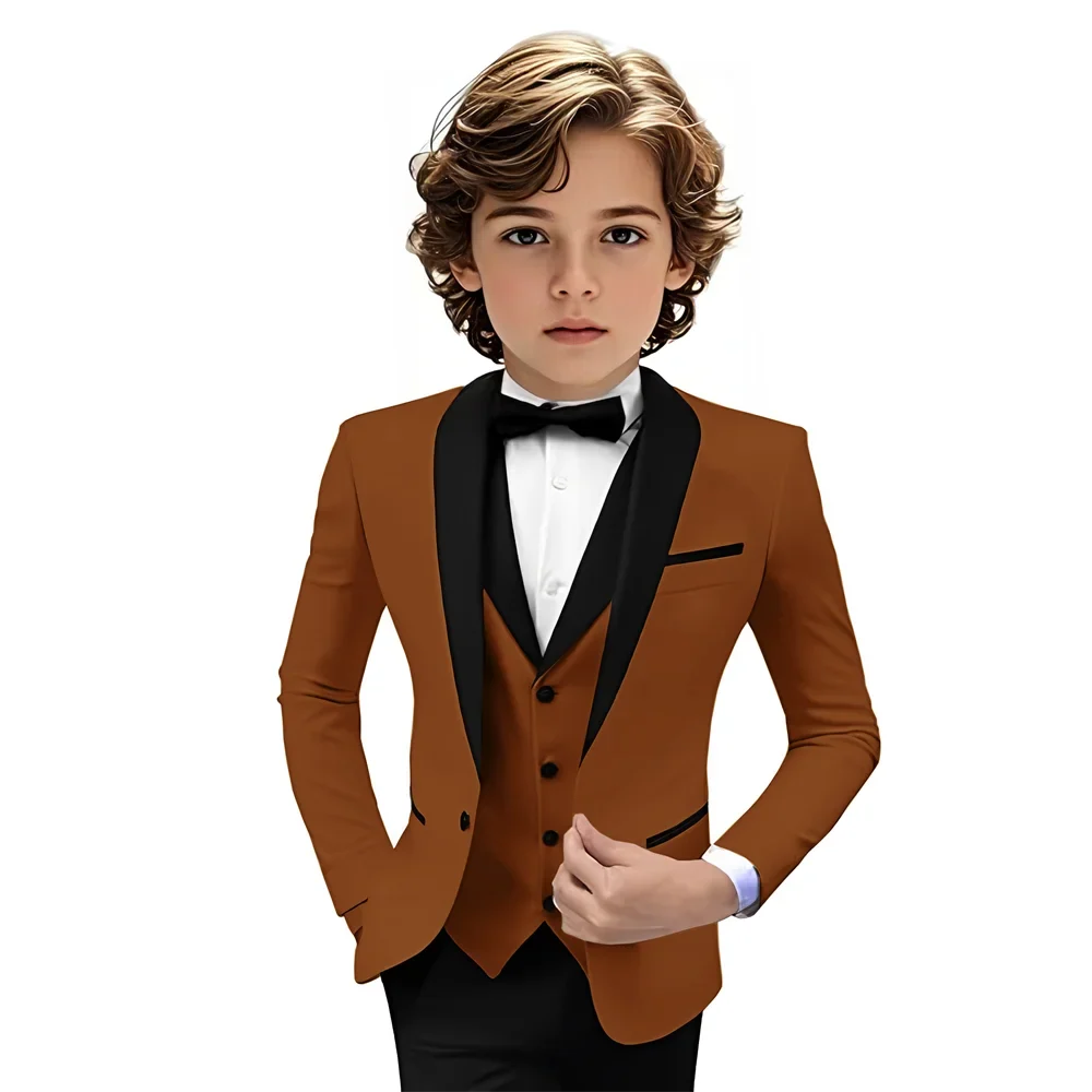 Boys Shawl Lapel Suit Set 3 Pieces Host Costumes,Formal Smart Slim Fit Suits For Kids,Plus Size Tuxedo Party Outfit 2-20T