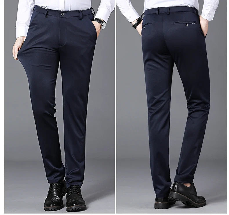 Male Pants Stretch Solid Black Smart Casual Men's Trousers Office Quick Dry Suit Pants New Spring Autumn Korean Straight Pants