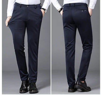 Male Pants Stretch Solid Black Smart Casual Men's Trousers Office Quick Dry Suit Pants New Spring Autumn Korean Straight Pants